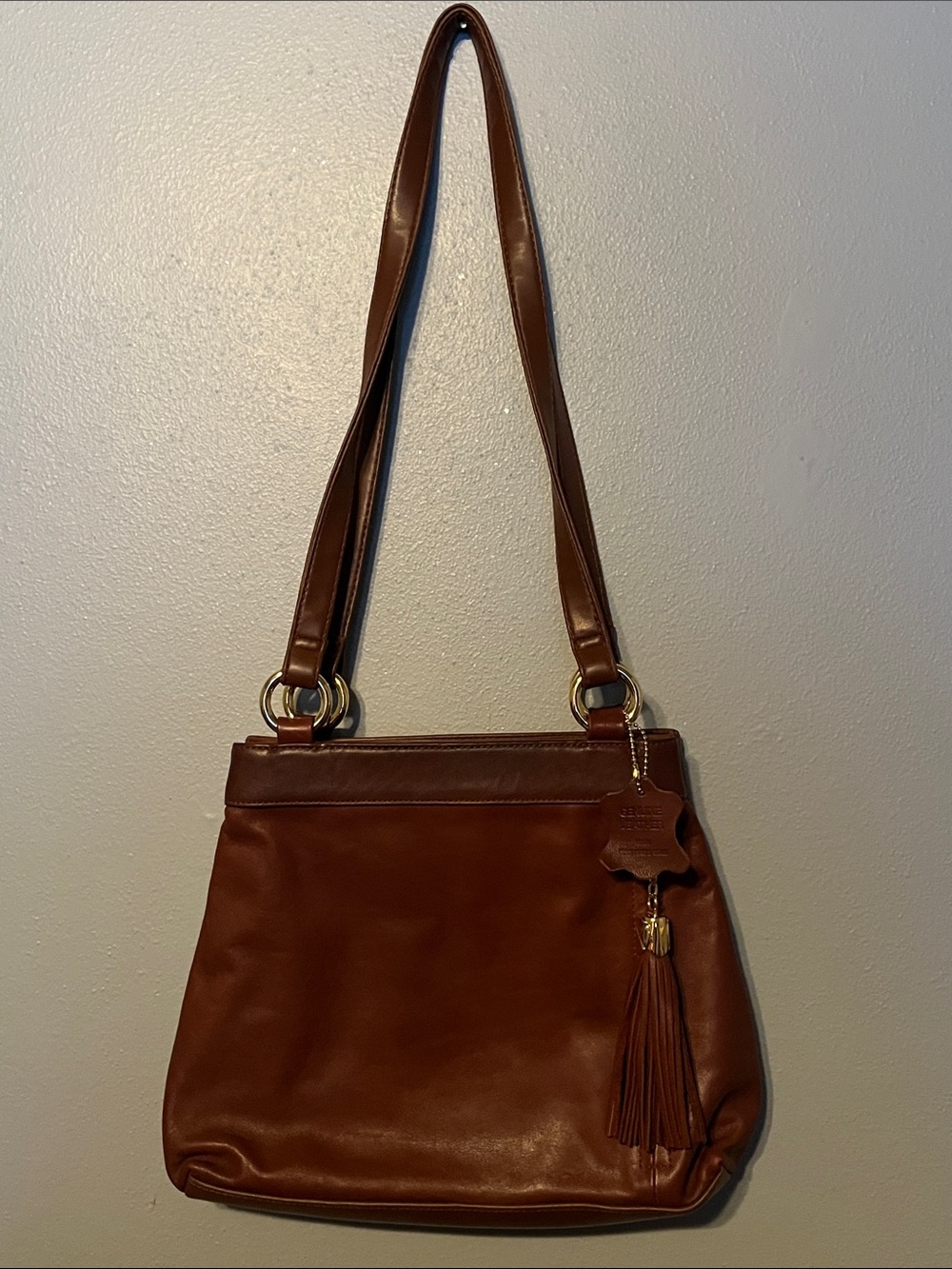 Signature Studio Brown Genuine Leather Shoulder Bag with Tassel
